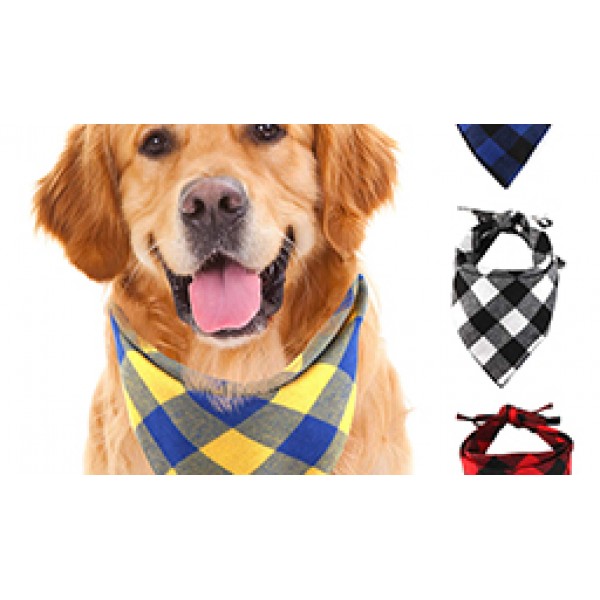 EYLEER Pet Dog Bandana 100% Cotton Reversible Triangle Plaid Bibs Scarf Dog Kerchief Accessories for Medium Large Dog Puppy,Pack of 4